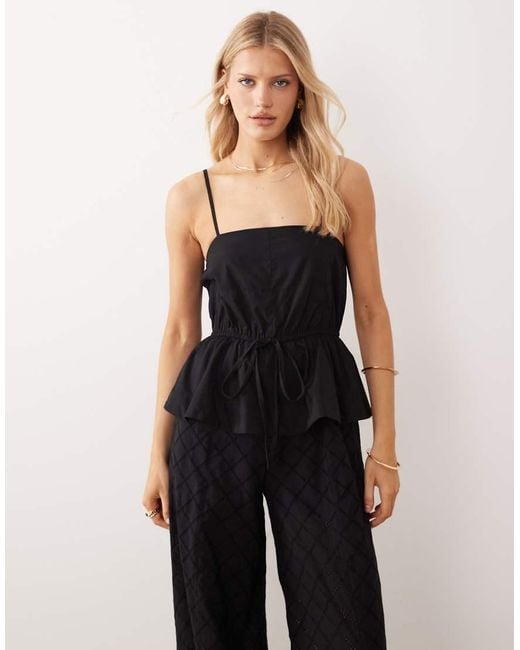 ASOS Black Cami Peplum Jumpsuit With Embroidered Trousers