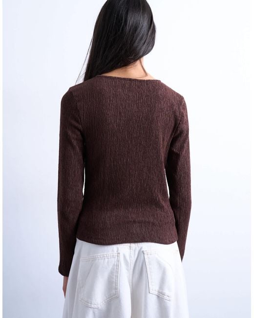 TOPSHOP Purple Crinkle Button Down Long Sleeve Top