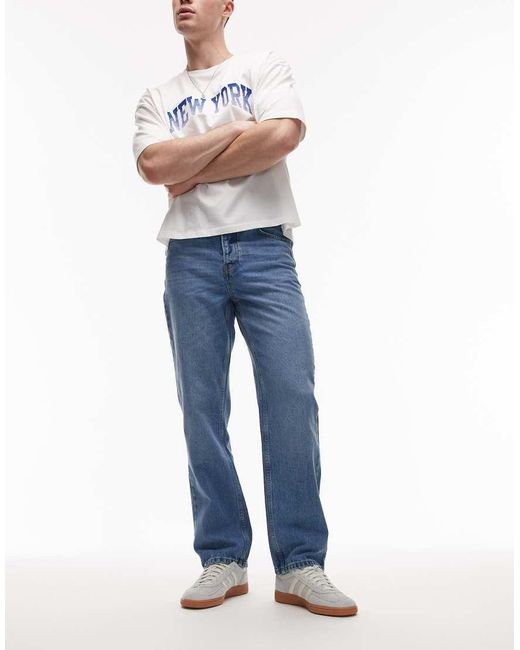 Topman Blue Straight Jeans for men