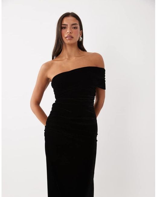 Bardot White Velvet One Shoulder Godet Maxi Dress