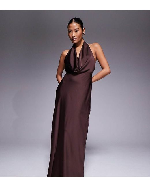 Forever New Purple Petite Satin Cowl Halter Neck Maxi Dress