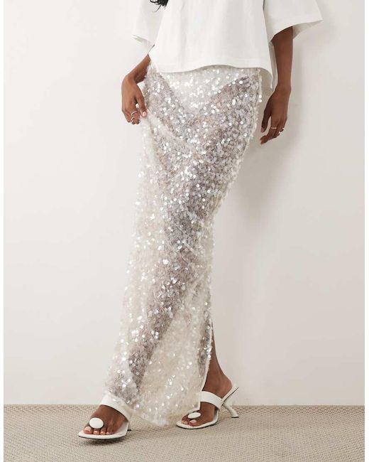 Six Stories Natural Sheer Sequin Maxi Skirt
