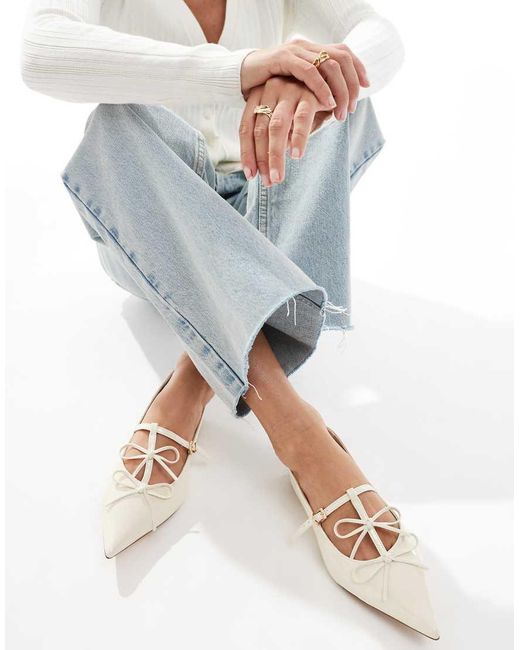 Stradivarius Blue Bow Detail Pointed Flat Shoe