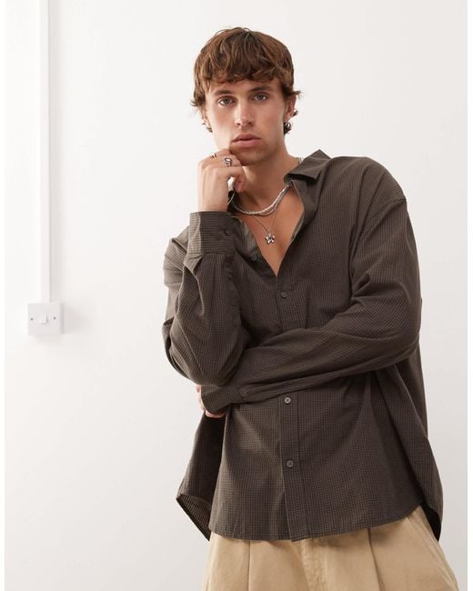 Weekday Brown Loose Checked Shirt for men