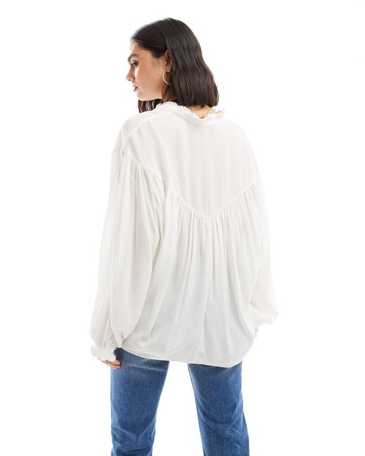 & Other Stories White Volume Blouse With Fill Edge Collar And Cuffs