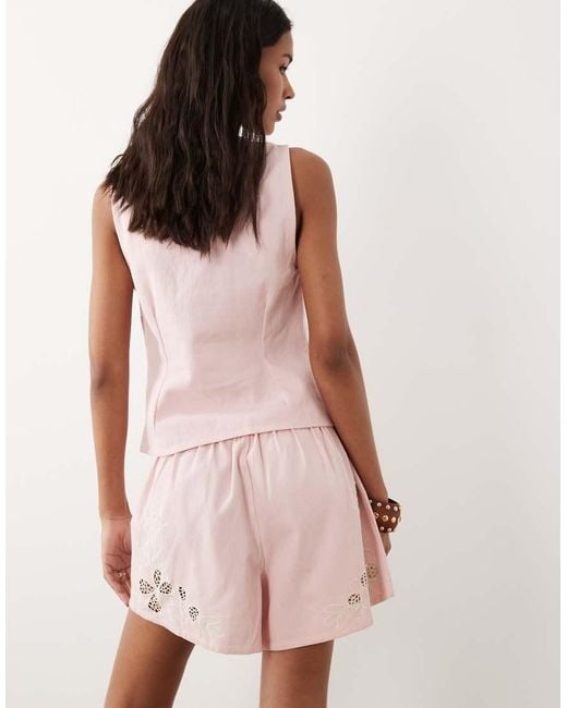 ASOS Pink Denim Shorts With Cutwork Detail