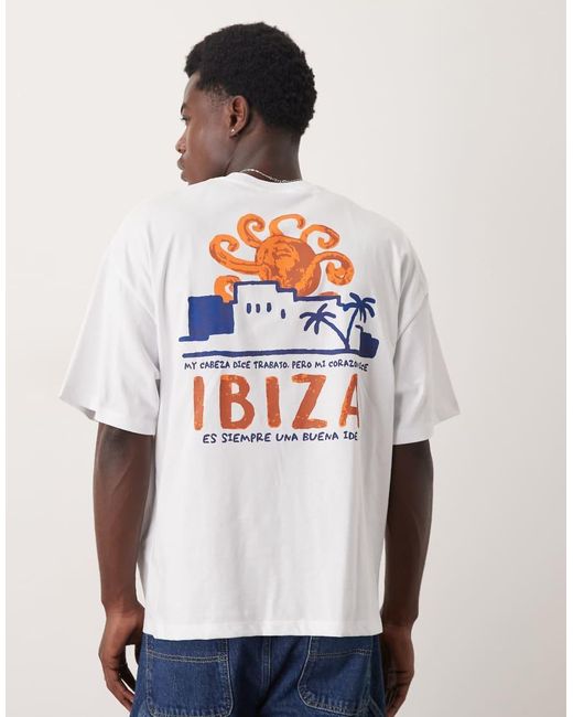 SELECTED White Oversized T-shirt With Ibiza Back Print for men