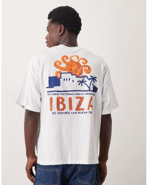 SELECTED Oversized T-Shirt Met 'Ibiza' Print Op De Rug in het White voor heren