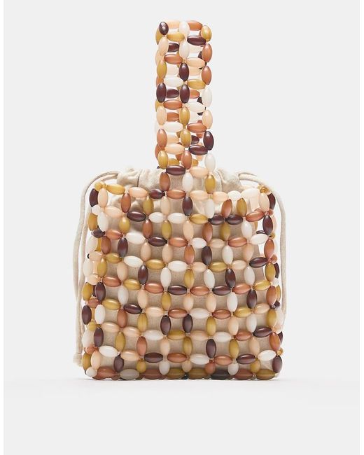 Pull&Bear Natural Beaded Top Handle Bag