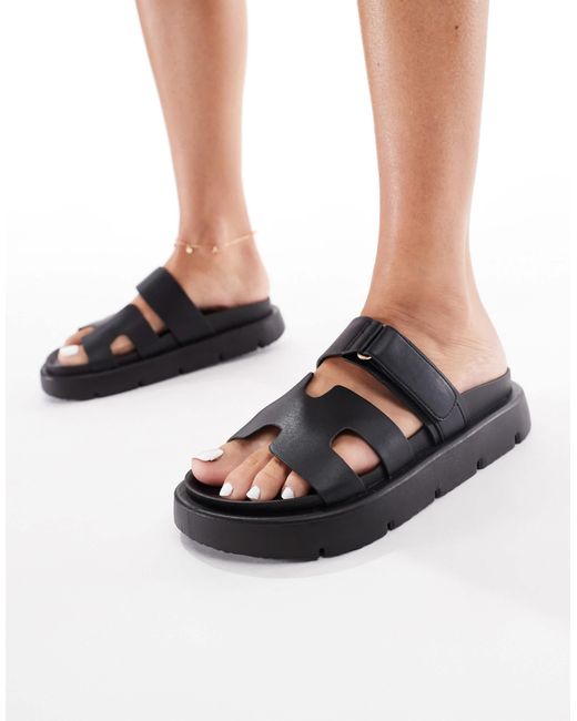 London Rebel Black Double Strap Sandals
