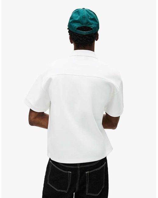 Bershka White Boxy Oversized Short-Sleeve Polo Shirt for men