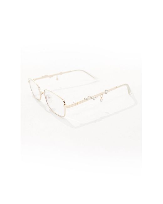 Collusion Brown Branded Bejewelled Spectacles With Silver Frame