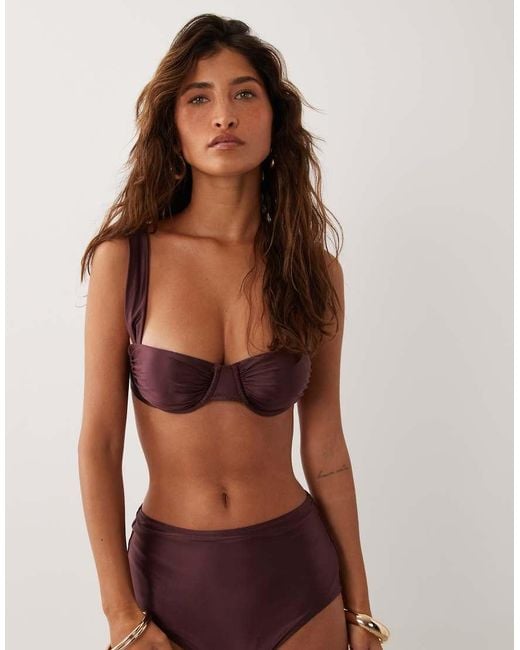 ARKET Brown Mix And Match Underwire Shiny Bikini Top