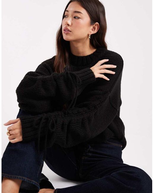 Jersey Con Mangas Fruncidas De ASOS de color Black