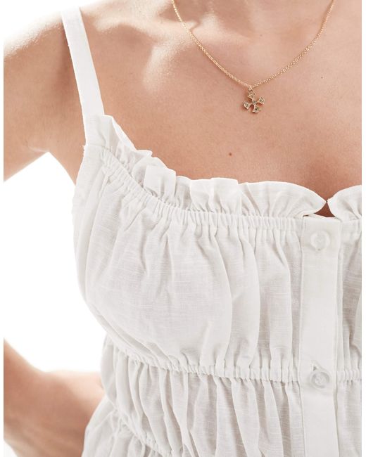 SNDY'S White Linen Ruched Strappy Mini Dress