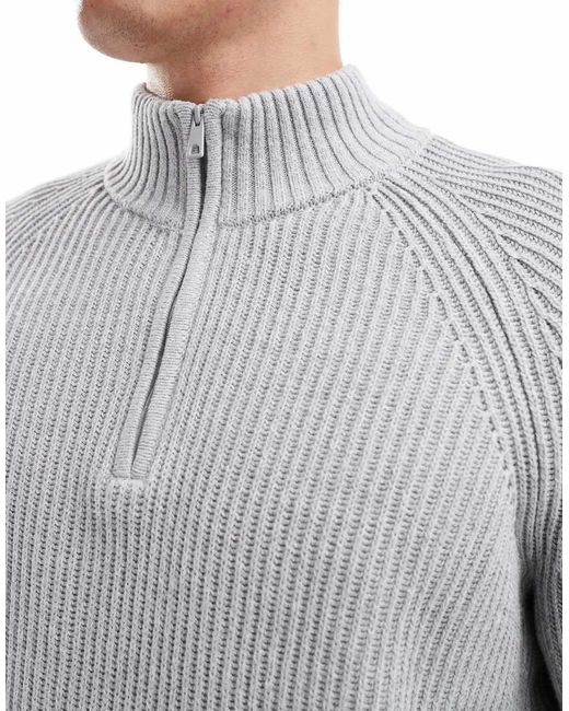 Hollister Gray Quarter Zip Knitted Jumper for men