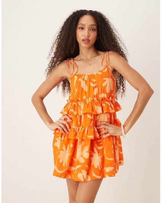 ASOS Orange Ruffle Tiered Mini Sundress