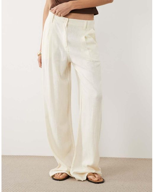 ASOS Natural Asos Design Tall Wide Leg Trousers With Pleat Detail