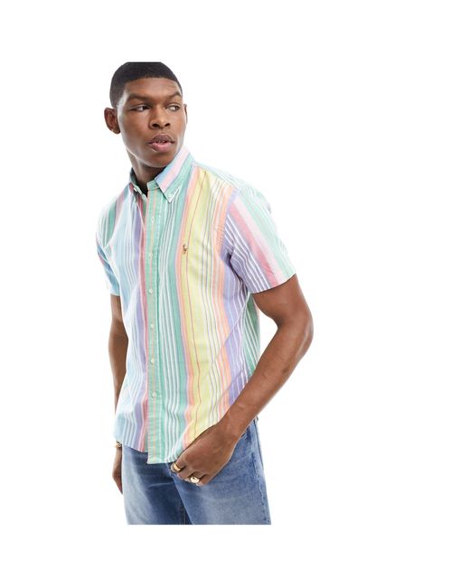 Chemise Habillée Homme Roundtree & York Taille XL - Rayures Multicolores - Manches Courtes - Coton - Occasion Très Bon état
