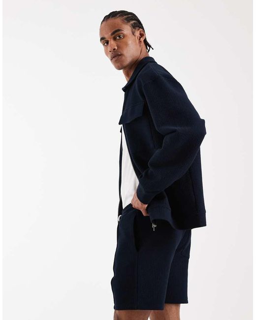 ASOS Blue Slim Herringbone Textured Co-ord Jersey Short for men