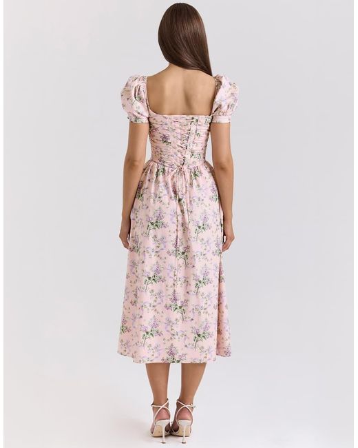 House Of Cb Pink Lulabell Print Cotton Midi Dress