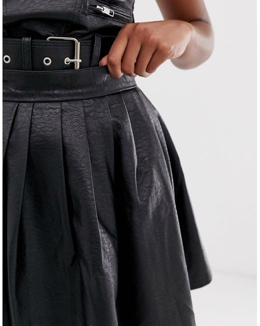black pu pleated skirt