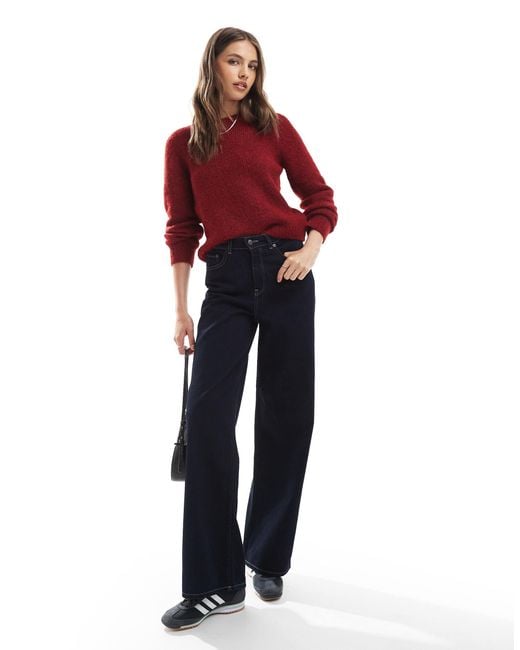 Pull en maille douce duveteuse à col rond - bordeaux Vero Moda en coloris Red