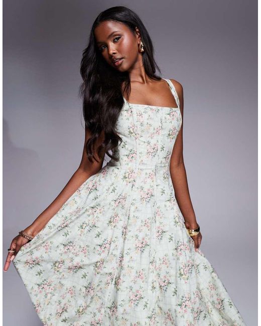 House Of Cb Gray Mariabella Print Cotton Midi Dress