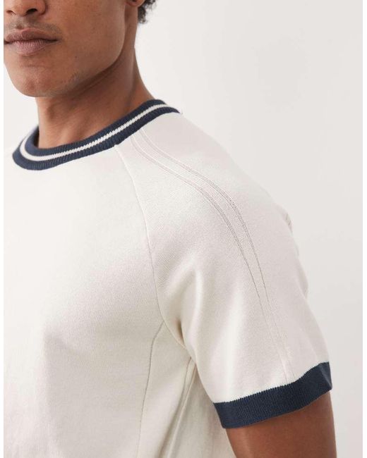 ASOS White Relaxed Knitted T-shirt With Navy Tipping for men