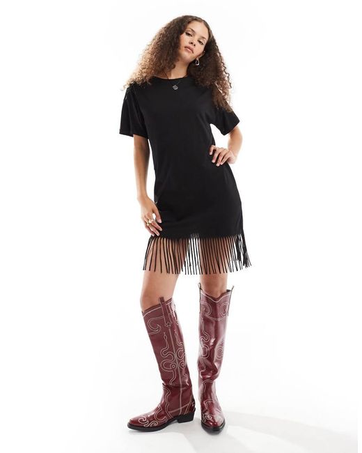 Noisy May Red Tassle Mini T-Shirt Dress