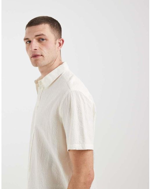 Blend White Cotton-rich Textured Lightweight Regular Fit Shirt for men