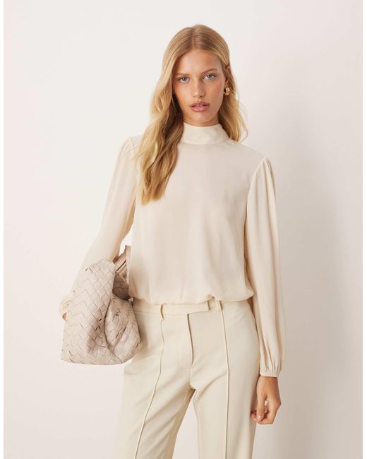 ASOS Natural – langärmlige bluse aus durchscheinendem chiffon