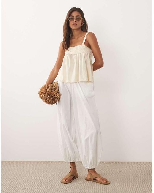 Mango Natural 100% Cotton Ruched Flowy Top