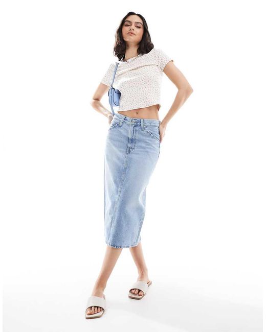 Levi's Blue High Rise Midi Skirt With Back Slit