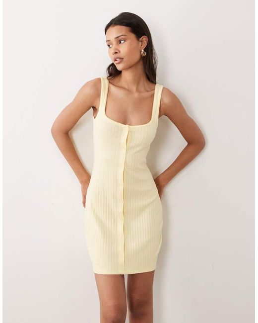 ASOS Natural Button Down Rib With Picot Trim Mini Dress