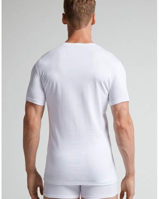 Intimissimi White Superior Stretch Cotton T-Shirt for men