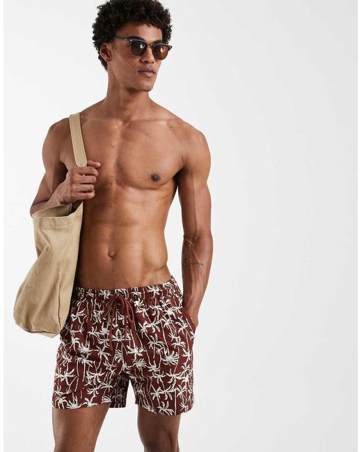South Beach Red Palm Print Swim Shorts for men