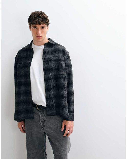 ASOS Gray Oversized Check Flannel Shirt for men