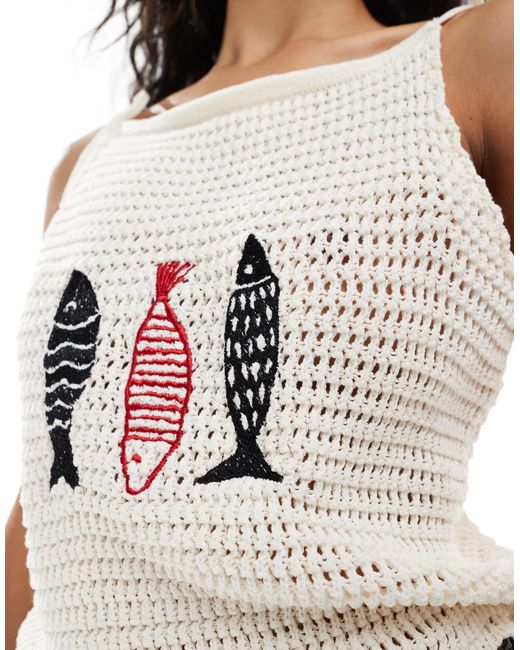 Débardeur en maille à broderie poisson - écru ASOS en coloris White