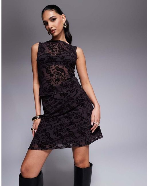 Falda A Medio Muslo Con Diseño Flocado De Cachemir De (Parte De Un Conjunto) ASOS de color Black