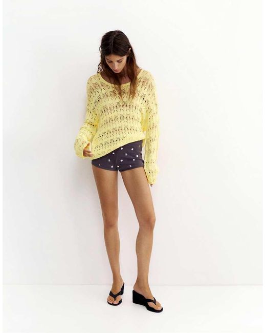 Pull&Bear Yellow Fluid Cutwork Knit Jumper