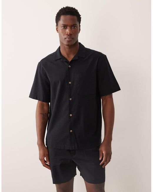 ASOS Black Co-ord Relaxed Revere Shirt With Linen for men