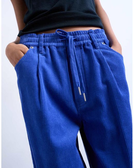 TOPSHOP Blue Cord Wide Leg Trouser With Drawcord