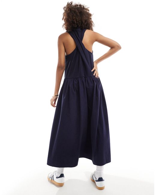 ASOS Blue Sleeveless Ribbed Bodice With Full Hem Maxi Dress