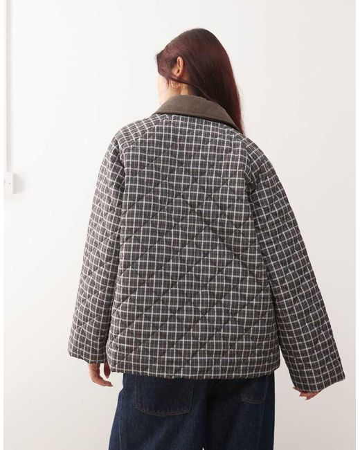 Noisy May Gray Quilted Check Jacket