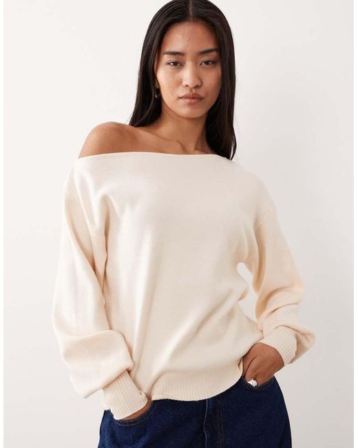 Threadbare Natural Off Shoulder Slouchy Sweatshirt