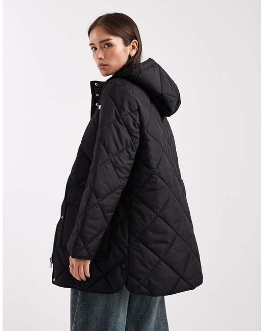Vero Moda Blue Diamond Quilted Hooded Jacket With Large Pocket Detail