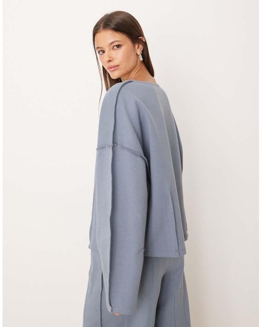 ASOS Blue Interlock Boat Neck Sweat With Seam Detail