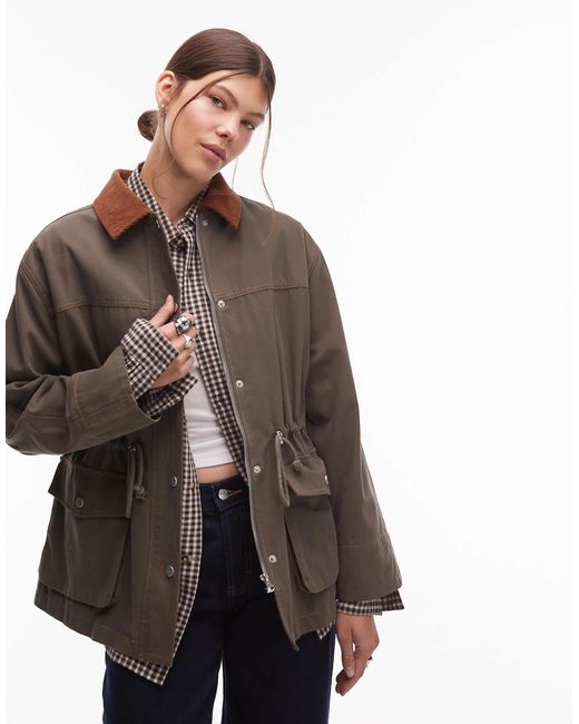 emory park Green Oversized Button Through Worker Jacket