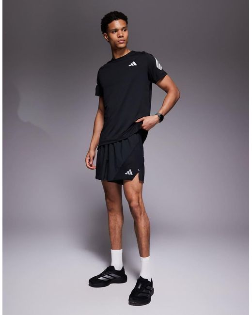 Adidas Originals Black Adidas Running 365 T-shirt With 3 Stripe Arm for men